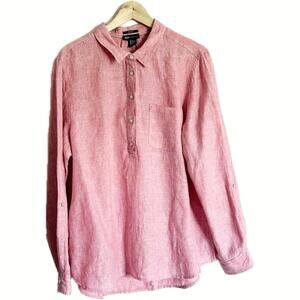 Pink Linen Blouse, Button Sleeve, Coastal, Beach, Slow Fashion, Jones New York L